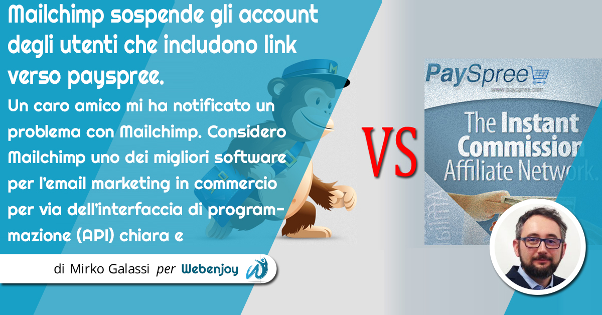 Mailchimp sospende gli account degli utenti che includono link verso pay spree