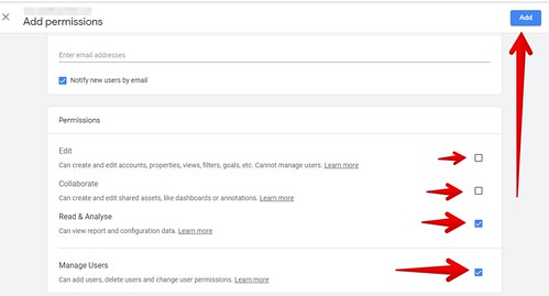 Google Analytics add permission